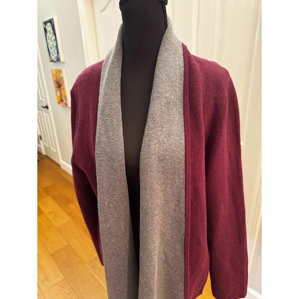 Ann Taylor Cardigan Sweater Womens M Burgundy NWT Open Front Long Two Tone